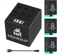 Homesuit baterie (3 baterie) a 3kanálová LCD USB nabíječka pro GoPro Hero 8 Black, Hero 7, Hero 6 Black s USB kabelem typu C