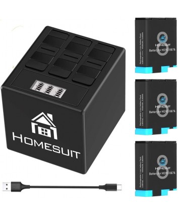 Homesuit baterie (3 balení) a 3kanálová LCD USB nabíječka pro GoPro Hero 8 Black,Hero 7,Hero 6 Black s USB kabelem typu C
