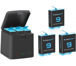 3 baterie Coolshow s 3kanálovou USB nabíječkou pro GoPro Hero 9 Black, GoPro Hero 9