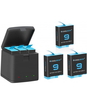 3 baterie Coolshow s 3kanálovou USB nabíječkou pro GoPro Hero 9 Black, GoPro Hero 9
